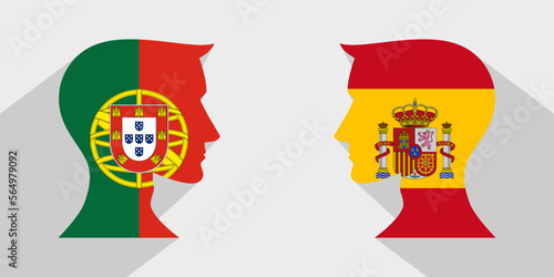 face to face concept. portugal vs spian. vector illustration