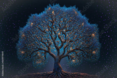 Glowing abstract tree illustration,tree in the night,tree in night sky © Moon