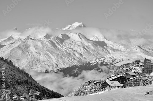 Paysage du Mont Blanc vu des Arcs, noir et blanc, France, Bourg Saint Maurice, tarentaise, Arc2000, les Arcs