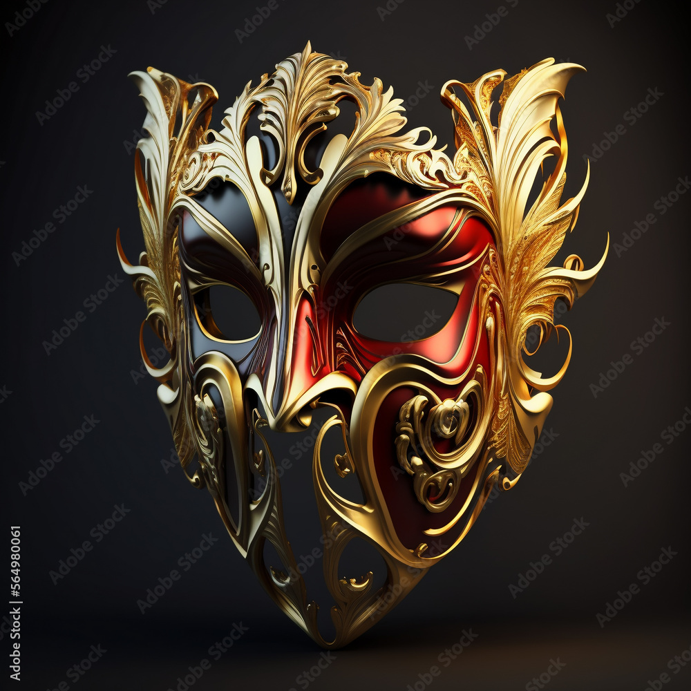 Naklejka premium Opulent Black Mask with Gold Embellishments - Generative AI