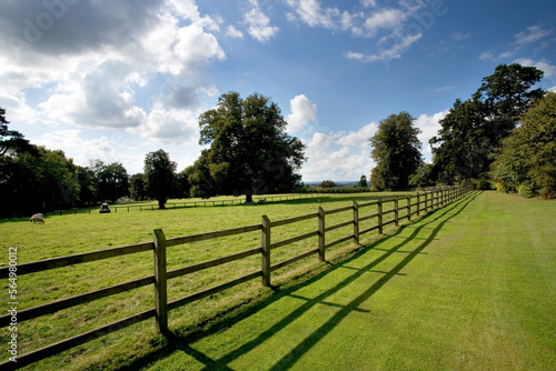Wooden post and rail fencing around a tidy empty paddock