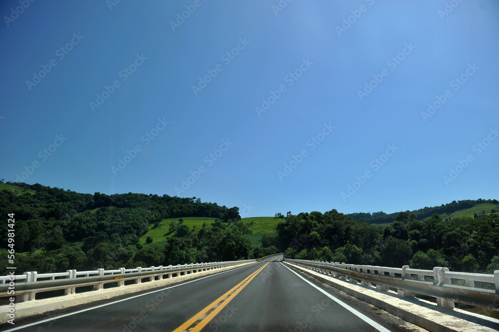 ponte estrada de asfalto com vegetação ao redor 