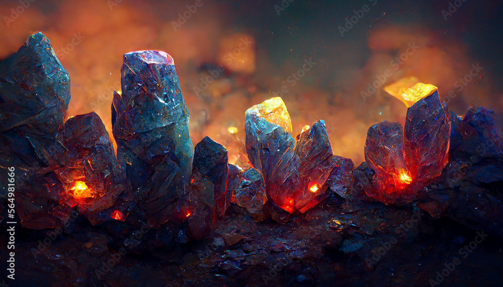crystal cave dwarves mining glowing gemstone veins with lasers ...