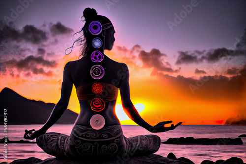 Sound healing therapy and Yoga meditation ,. A tranquil essence for mental health, stress relief, and inner peace.  generative AI  
