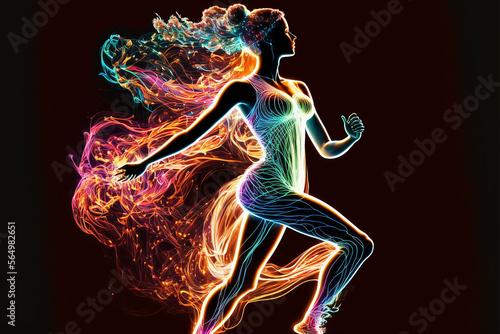 mulher silhueta neon dançando arte colorida 
