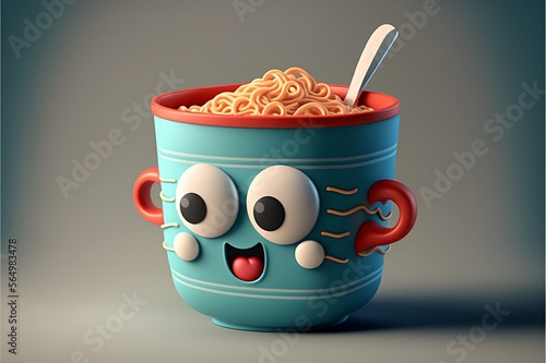 Cartoon cup of noodles, generative ai