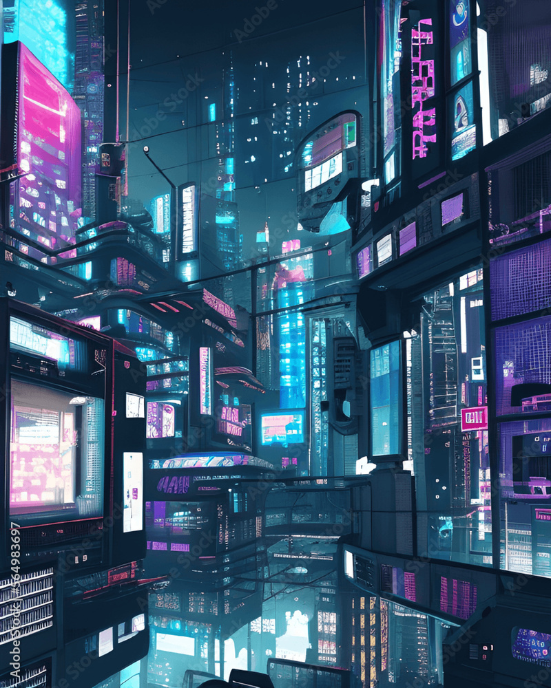 Fototapeta premium Retro Futurism Space City Cyberpunk Background with Modern Elements