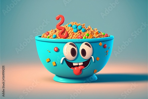 Cartoon bowl of cereal, generative ai