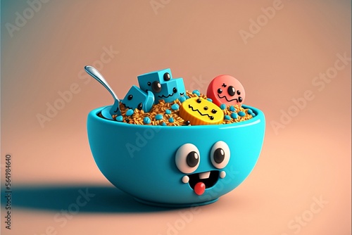 Cartoon bowl of cereal, generative ai