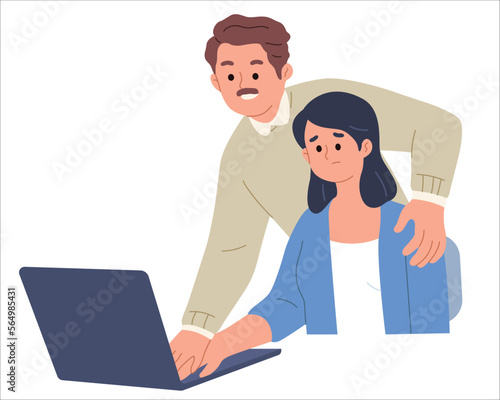 vector illustration of sexual harassment that occurs in the office between male employees and female employees