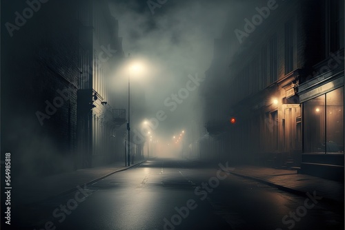 Dark Gloomy Empty Street With Smoke And Fog Generative AI