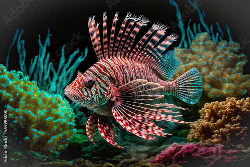 Closeup of a bright and colorful lionfish
