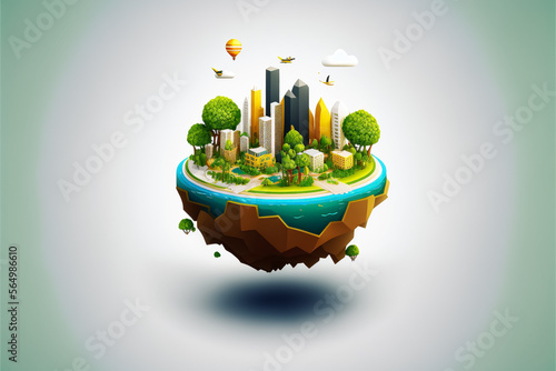 A mini city on a floating island Generative AI photo
