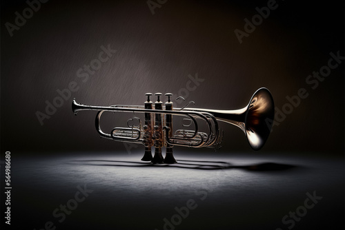 A closeup of a trumpet in an interesting light. Generative AI