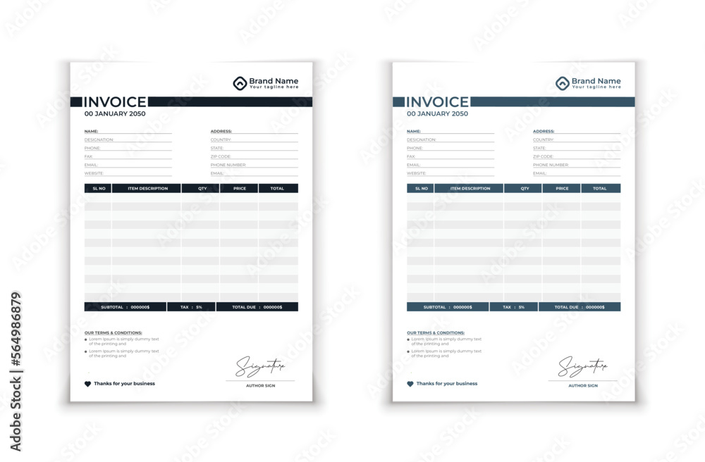 Minimal Black invoice template vector design. Minimal Black invoice template vector design.