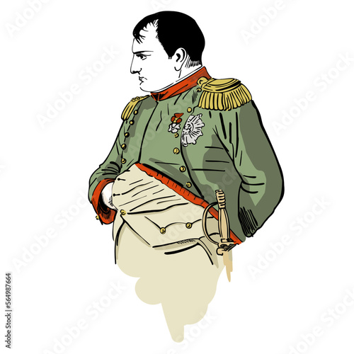 Napoleon Bonaparte's illustration and vector-style drawing, vector color illustration, digital scalable sketch on white background 