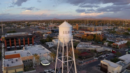 Water Tower in Downtown Gilbert Arizona Aerial Drone photo