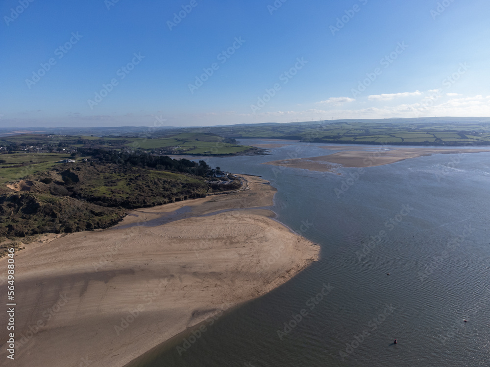 Padstow from the air near the doom bar cornwall england uk aerial drone Padstow from the air near the doom bar cornwall england uk aerial drone