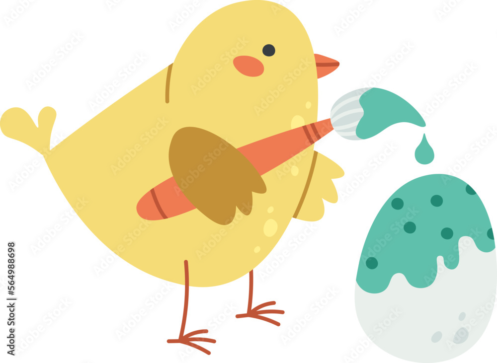 Fototapeta premium Cute cartoon chick paint easter egg flat icon