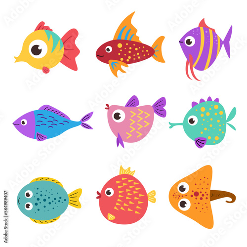 colorful cute sea fish set collection. vector illustration design. marine life cartoon concept.