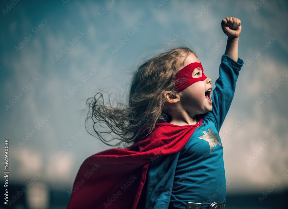 Happy little girl in superhero costume, Generative AI illustration Stock Illustration Adobe Stock
