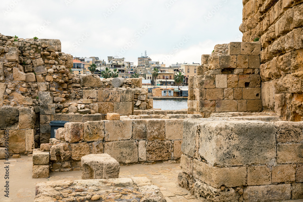 Ruins of the Crusaders Castle in Sidon. Sidon Sea Castle in Saida, Lebanon.