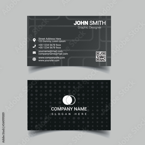 Black and white business card design template for company or business. Two color simple but professional design. Compatible for business and personal use.