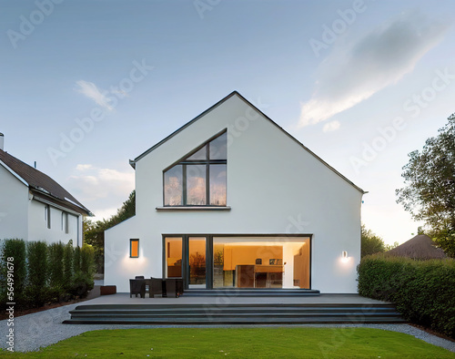 3d render styled conceptional illustration of a modern minimalist cozy house, Generative AI