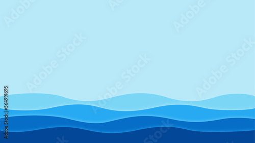 Blue wave, water wave, lines, blue sky background. Vector texture design poster banner abstract blue wallpaper background.