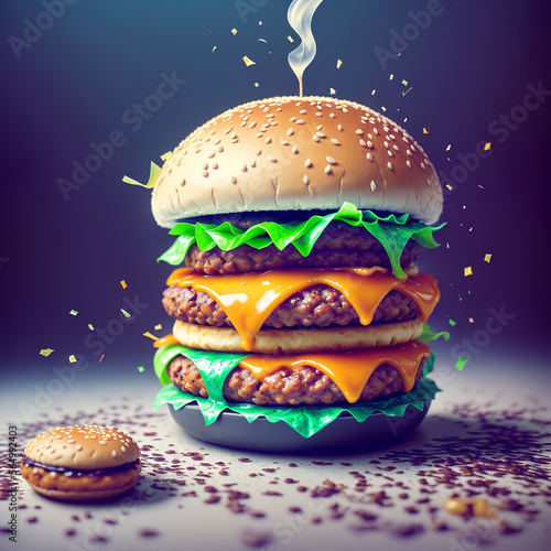 Fast food Hamburger, realistic, shocking scene