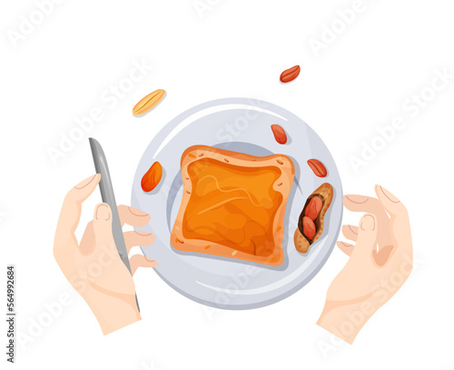 Peanut Butter Lover's Day. Peanut butter sandwich on a plate with nuts. Vector illustration. template for web design, banner, advertising, postcard