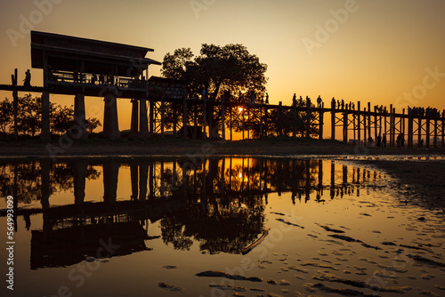 The U Bein Bridge at sunset in Mandalay Myanmar © hecke71