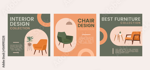 Hand drawn of interior design informative square flyer template vector stock