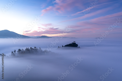 Sunset and foggy sunrise at the glass viewpoint in Jetřichovice.