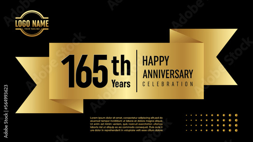 165 year anniversary. Anniversary template design concept with golden ribbon for anniversary celebration event, invitation card, greeting card, banner, poster, flyer, book cover. Vector Template