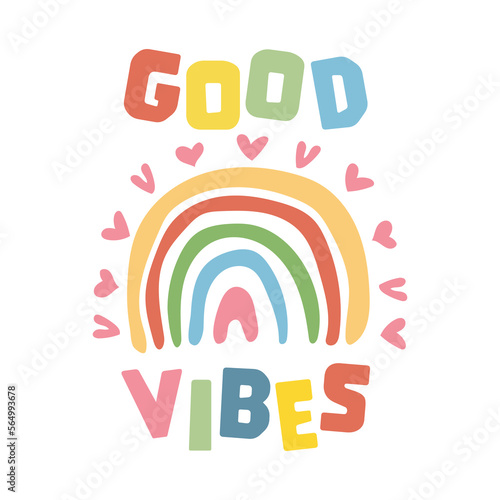 Good vibes lettering. Motivational and inspirational phrase. Positive slogan. Greeting card, poster, banner design element.