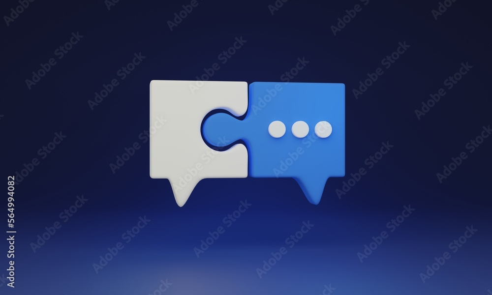 Conversation puzzle, 3D concept. Speech bubbles representing dialogue in teamwork and partnerships. Connection made through discussion and speaking, emphasizing the value of clear communication. Conversation puzzle, 3D concept. Speech bubbles representing dialogue in teamwork and partnerships. Connection made through discussion and speaking, emphasizing the value of clear communication.