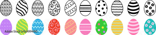 Easter Eggs collection.Set of Easter eggs simple line icons. Vector icons of eggs with ornament in flat design. Painted and colorful Easter eggs