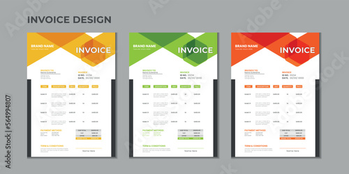 Minimal corporate Business multiple color variation a4 size vector invoice design template