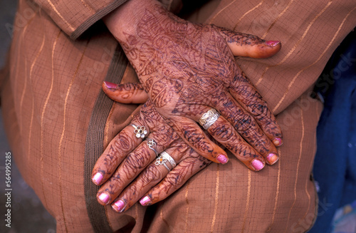 Henna painted hands, Moulay Ibrahim, Atlas Mountains, Morocco, North Africa