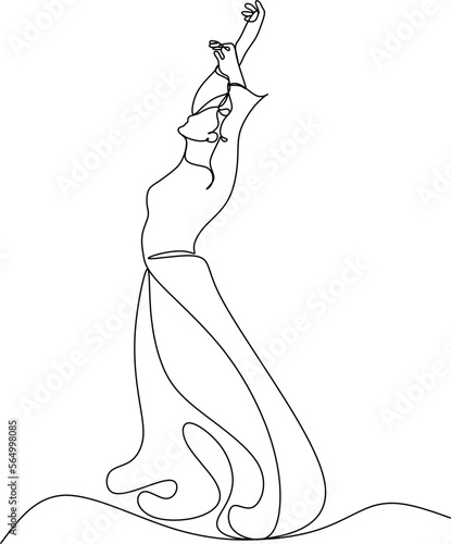 Continuous line art or One Line Drawing of a woman stretching arms is relaxing picture vector illustration