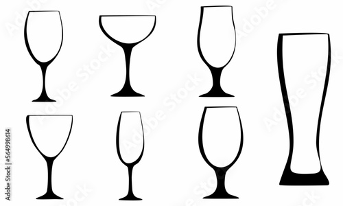
collection of glasses silhouettes on white background