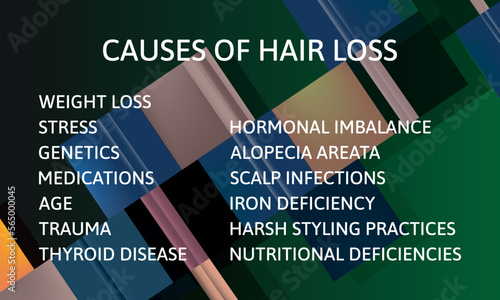 Causes of hair loss. Vector illustration for medical journal or brochure.