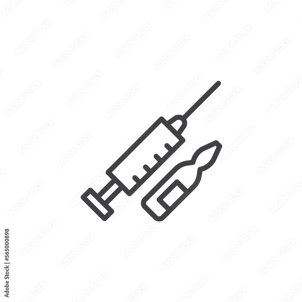Syringe and ampoule line icon Syringe and ampoule line icon