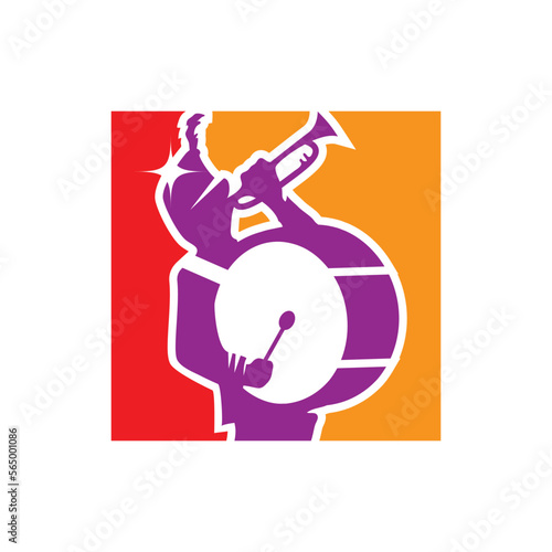 One man marching band in square color background