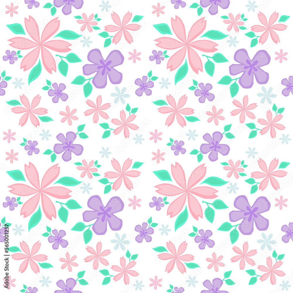 Obraz premium Seamless pattern flower background,Pastel design. Wallpaper vector illustration. 