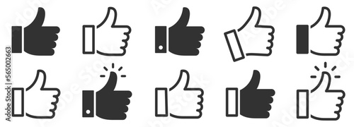 Thumb up icons collection. Thumbs up or like sign. Yes, good sumbol. Flat style and outline - stock vector.