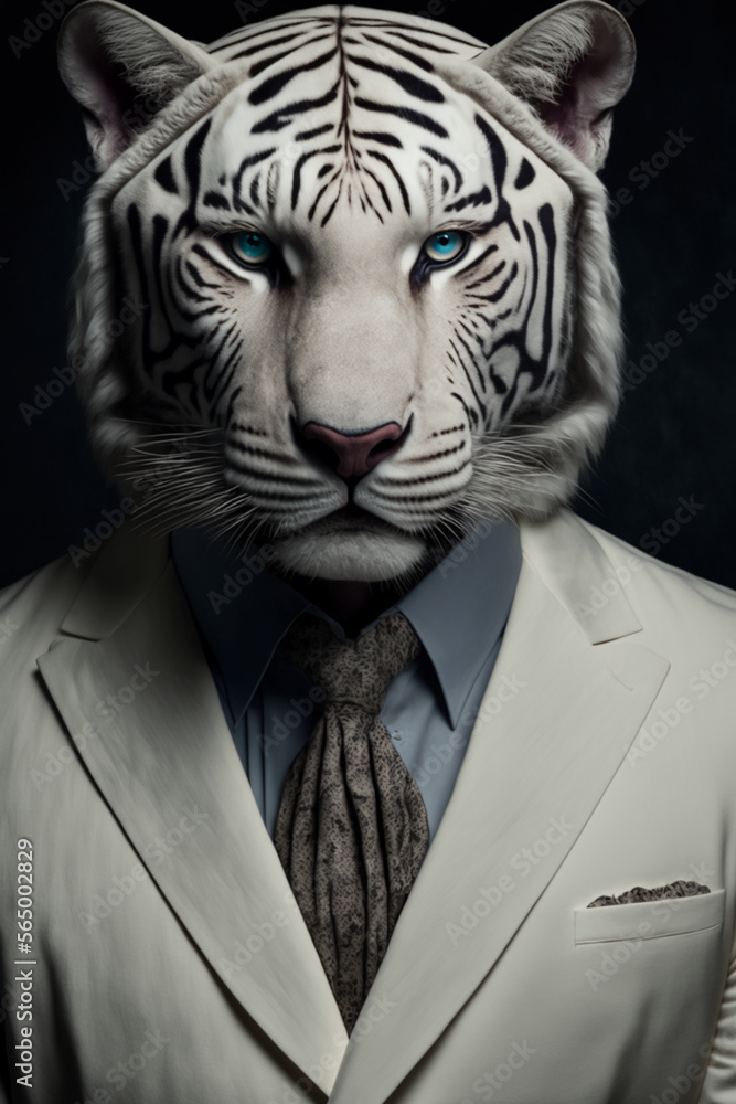 White tiger in a striking abstract suit outfit White tiger in a striking abstract suit outfit