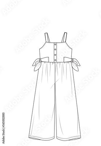 woman tie detail jumpsuit fashion vector, loose leg fashion vector