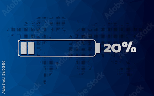 20 percent chart. Infographic vector icon with blue low poly background. Element for progress, growth, download, business, finance, web design, presentation